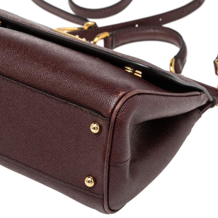 Pre Owned Dolce & Gabbana Burgundy Leather Medium Miss Sicily Top Handle Bag