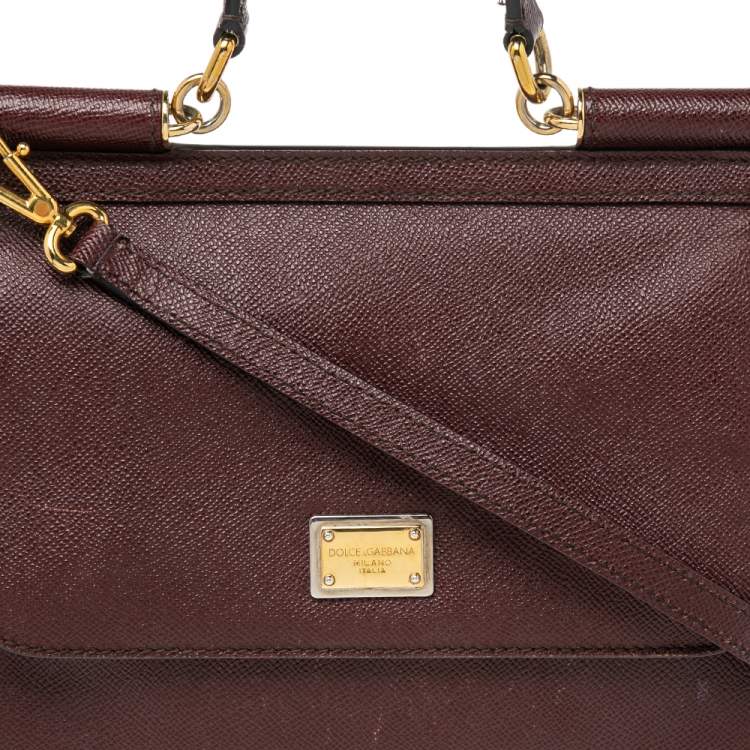 Pre Owned Dolce & Gabbana Burgundy Leather Medium Miss Sicily Top Handle Bag
