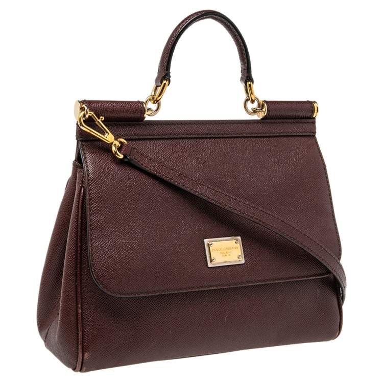 Pre Owned Dolce & Gabbana Burgundy Leather Medium Miss Sicily Top Handle Bag
