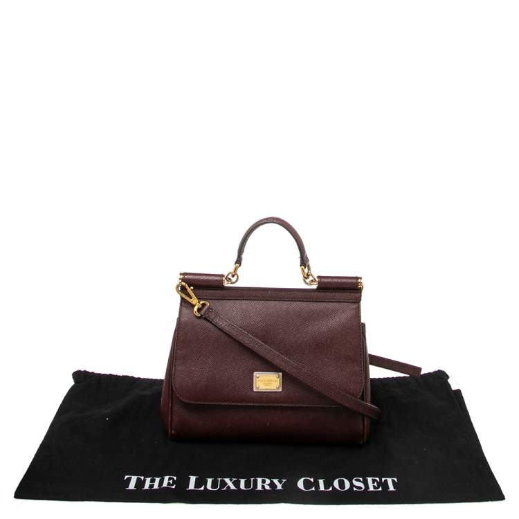 Pre Owned Dolce & Gabbana Burgundy Leather Medium Miss Sicily Top Handle Bag