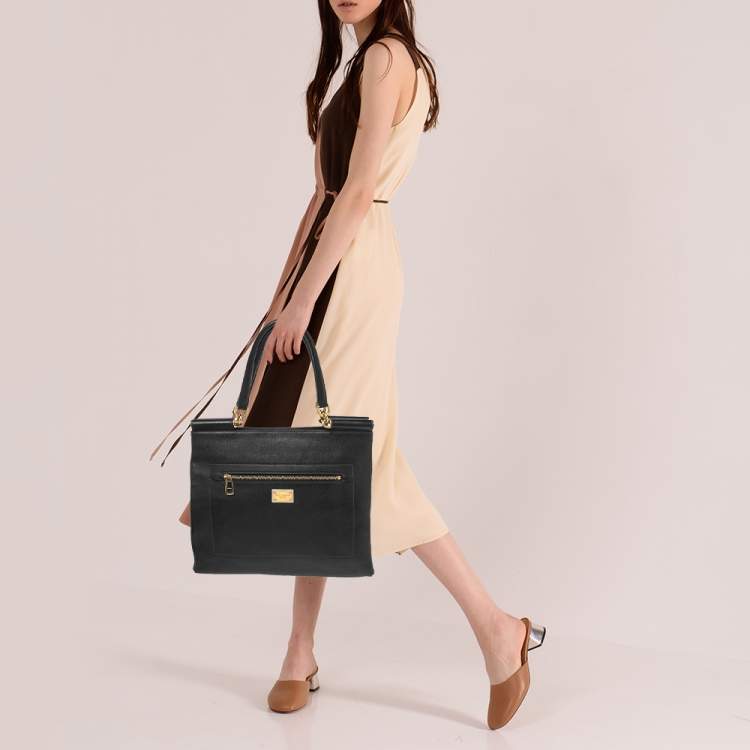 Pre Owned Dolce & Gabbana Black Grained Leather Front Pocket Sicily Tote