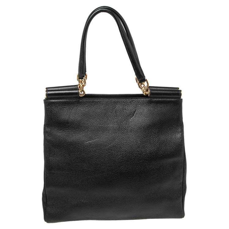 Pre Owned Dolce & Gabbana Black Grained Leather Front Pocket Sicily Tote