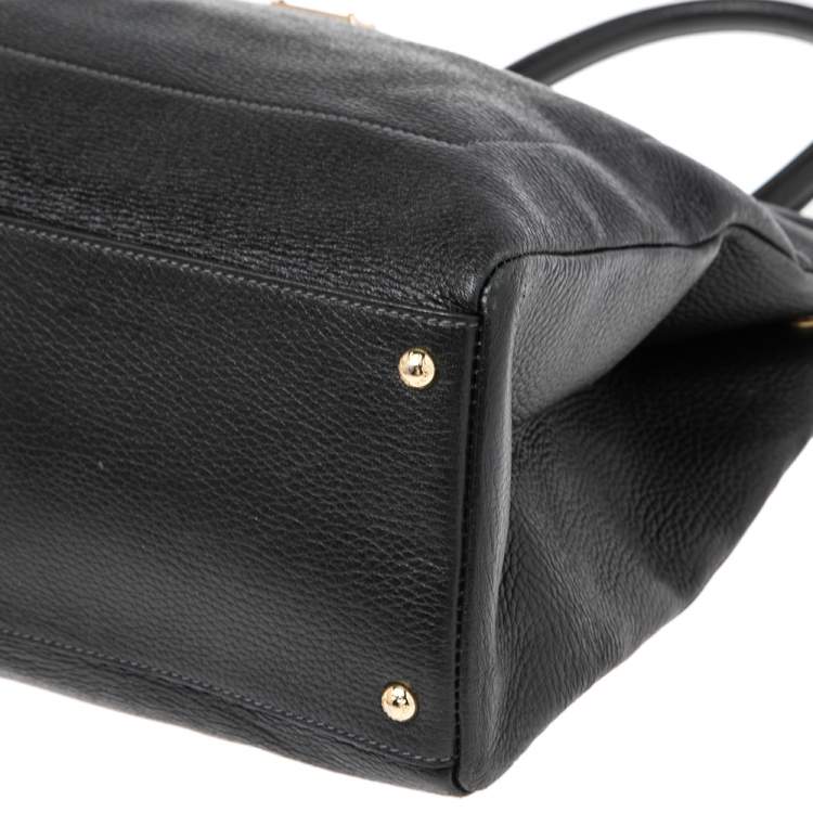 Pre Owned Dolce & Gabbana Black Grained Leather Front Pocket Sicily Tote