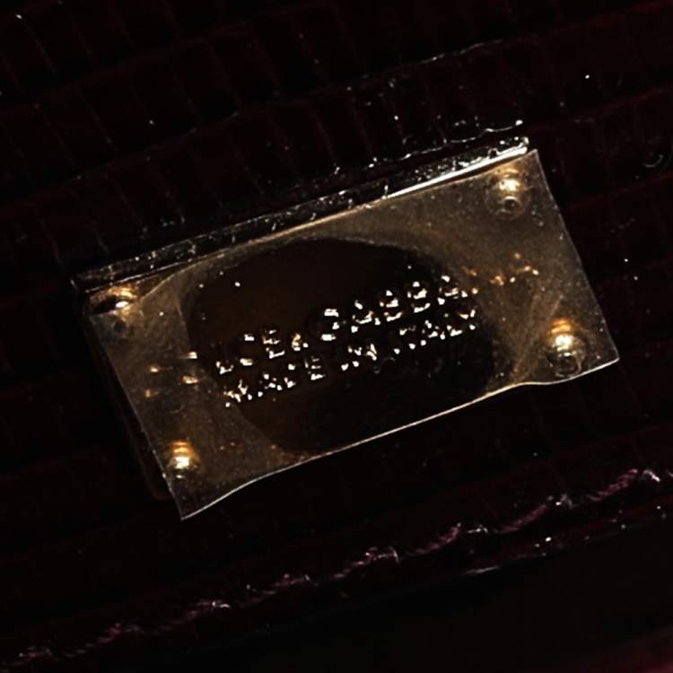 Pre Owned Dolce & Gabbana Burgundy Lizard Embossed Leather Miss Sicily Top Handle Bag