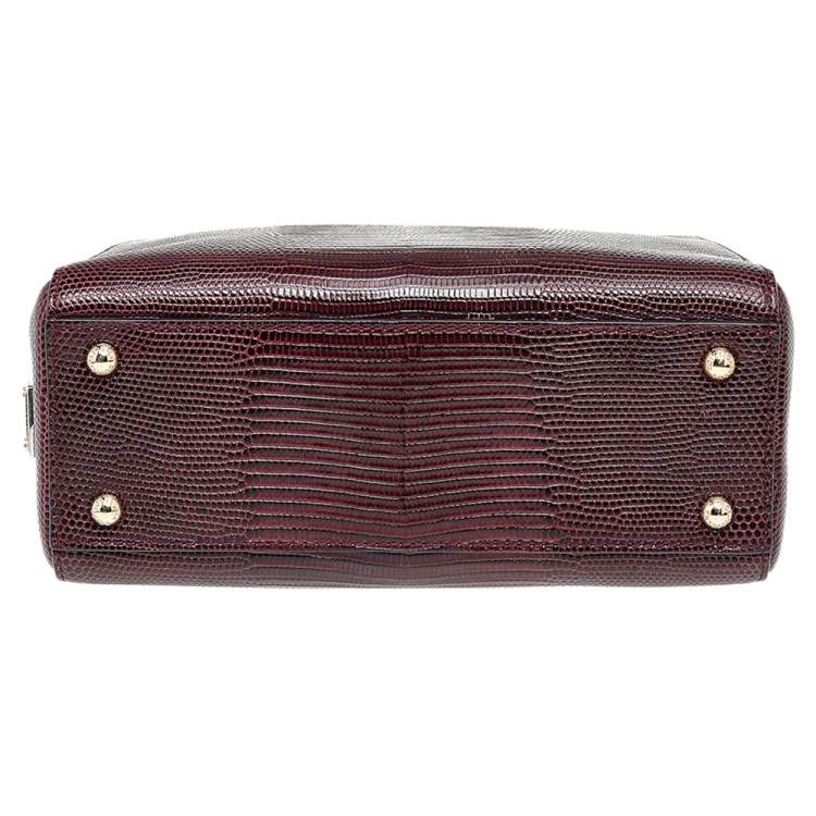 Pre Owned Dolce & Gabbana Burgundy Lizard Embossed Leather Miss Sicily Top Handle Bag
