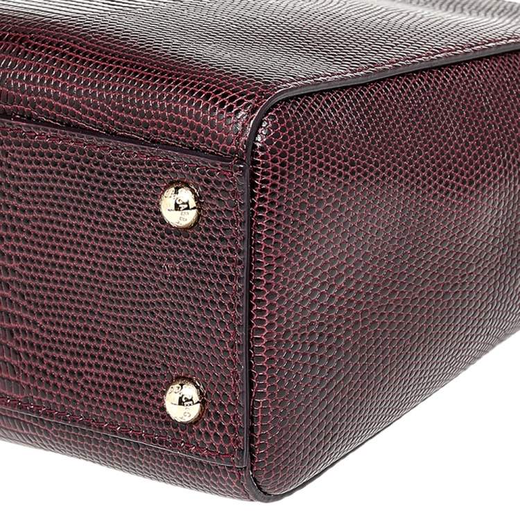 Pre Owned Dolce & Gabbana Burgundy Lizard Embossed Leather Miss Sicily Top Handle Bag