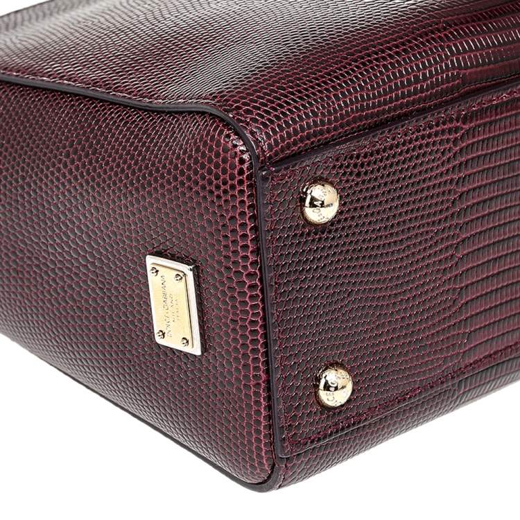 Pre Owned Dolce & Gabbana Burgundy Lizard Embossed Leather Miss Sicily Top Handle Bag