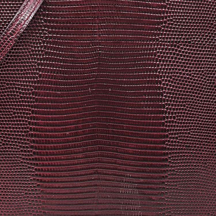 Pre Owned Dolce & Gabbana Burgundy Lizard Embossed Leather Miss Sicily Top Handle Bag