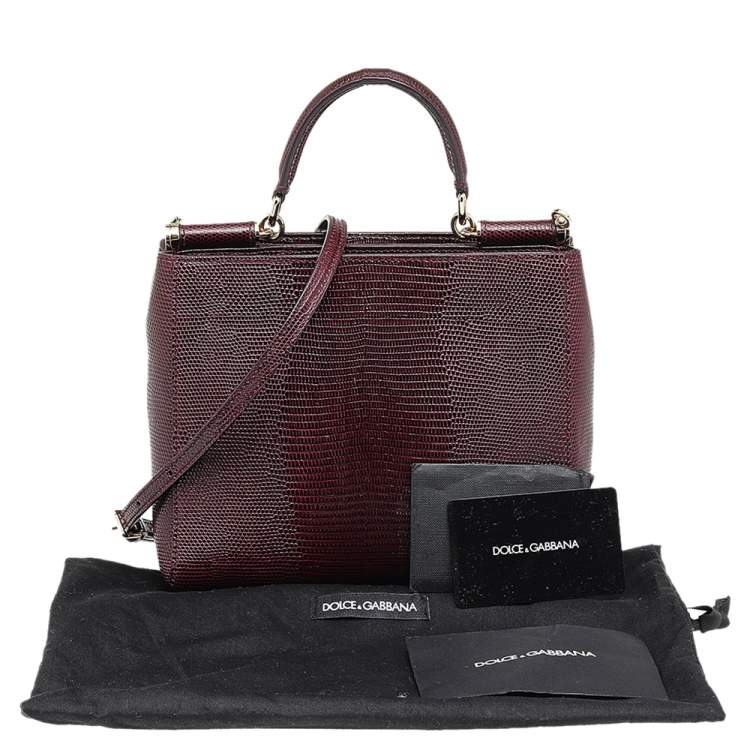 Pre Owned Dolce & Gabbana Burgundy Lizard Embossed Leather Miss Sicily Top Handle Bag