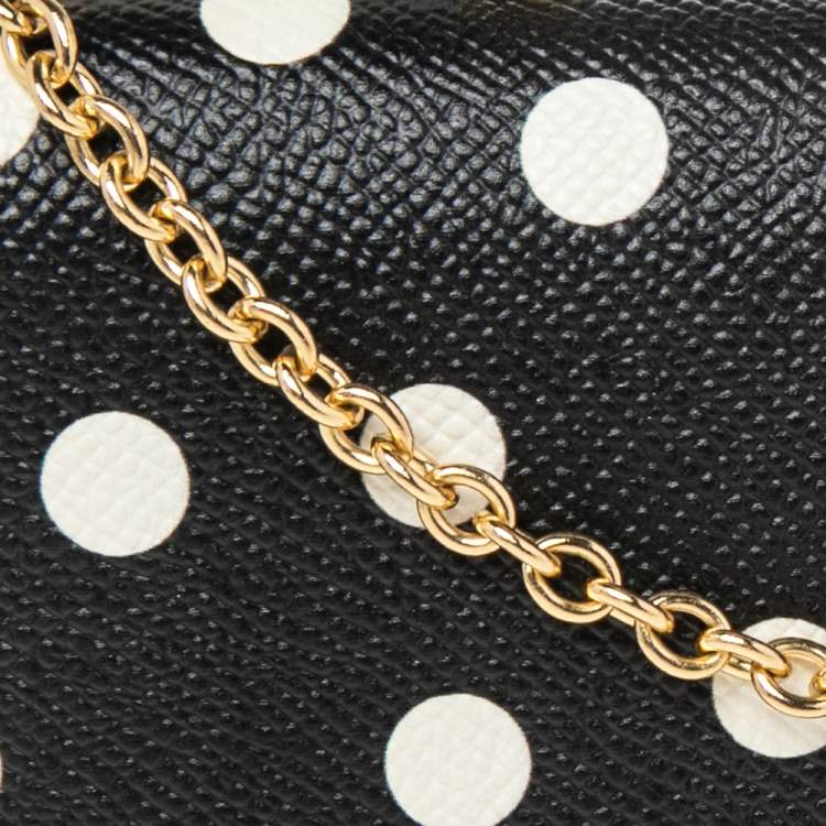 Pre Owned Dolce & Gabbana White/Black Polka dot Leather Miss Sicily Von Wallet on Chain