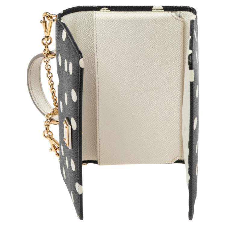 Pre Owned Dolce & Gabbana White/Black Polka dot Leather Miss Sicily Von Wallet on Chain