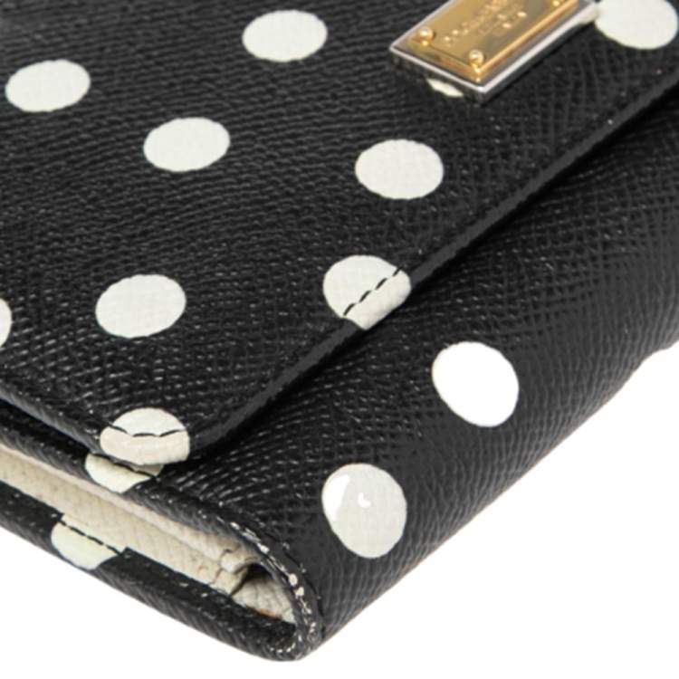 Pre Owned Dolce & Gabbana White/Black Polka dot Leather Miss Sicily Von Wallet on Chain