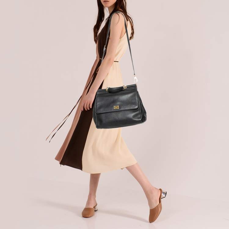 Pre Owned Dolce & Gabbana Black Leather Large Miss Sicily Top Handle Bag