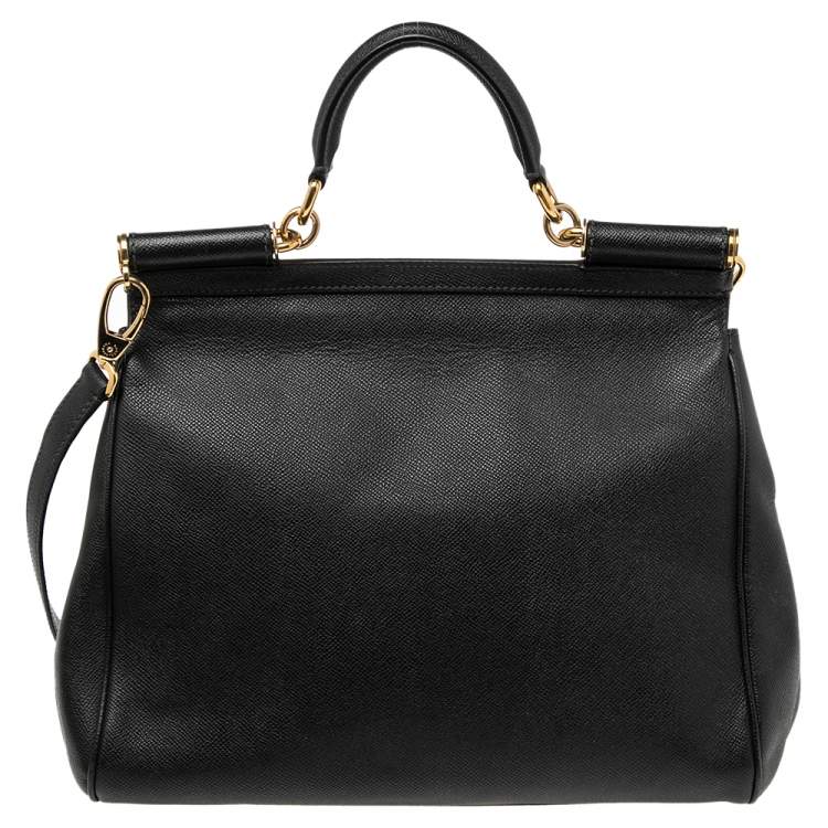 Pre Owned Dolce & Gabbana Black Leather Large Miss Sicily Top Handle Bag