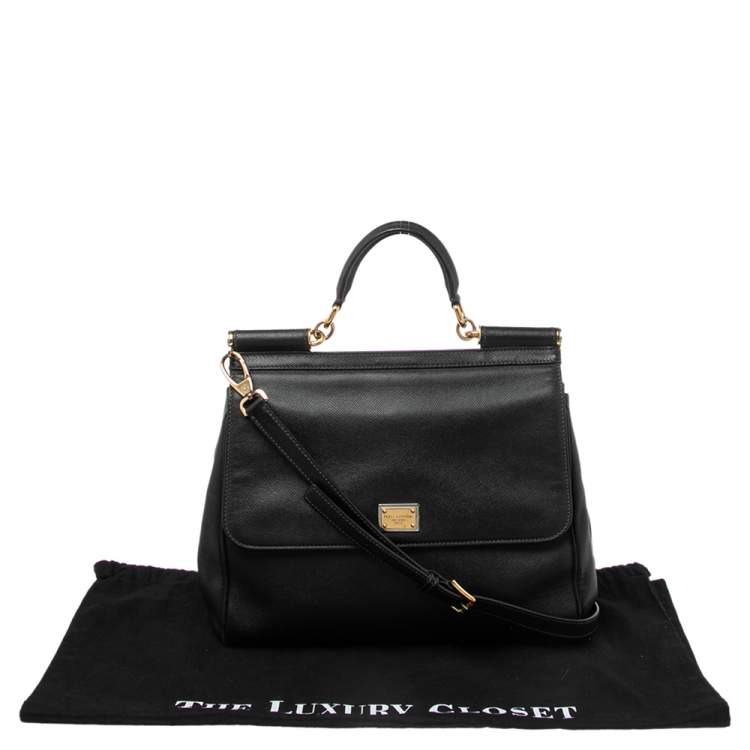 Pre Owned Dolce & Gabbana Black Leather Large Miss Sicily Top Handle Bag