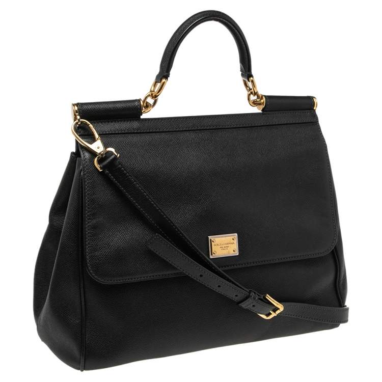 Pre Owned Dolce & Gabbana Black Leather Large Miss Sicily Top Handle Bag