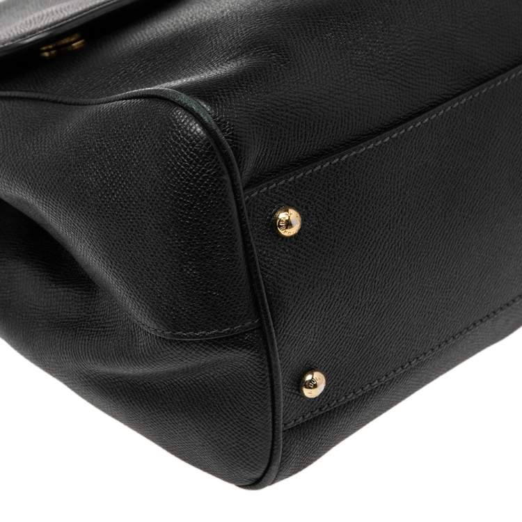 Pre Owned Dolce & Gabbana Black Leather Large Miss Sicily Top Handle Bag