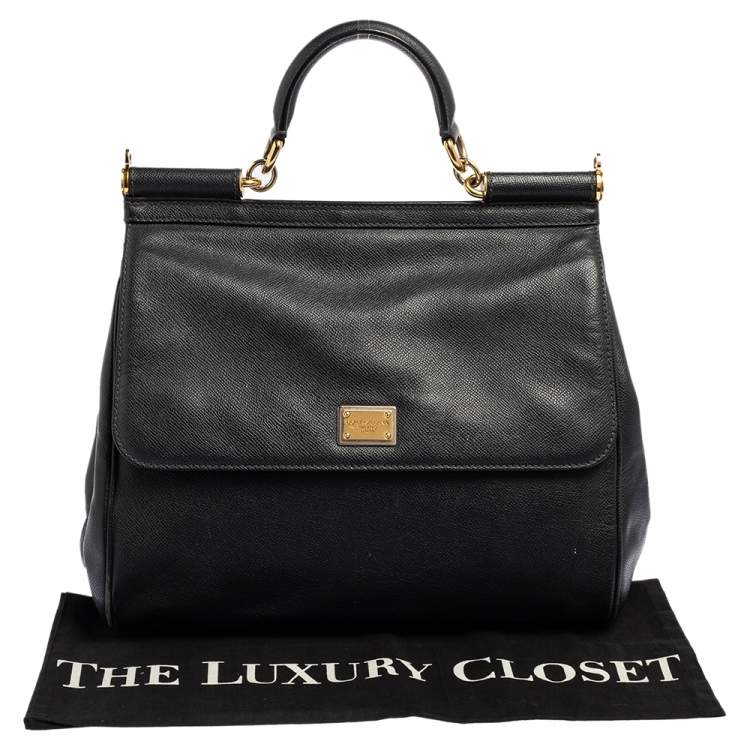 Pre Owned Dolce & Gabbana Black Leather Large Miss Sicily Top Handle Bag
