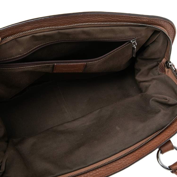 Pre Owned Dolce & Gabbana Brown Leopard Print Canvas and Leather Animalier Zip Satchel