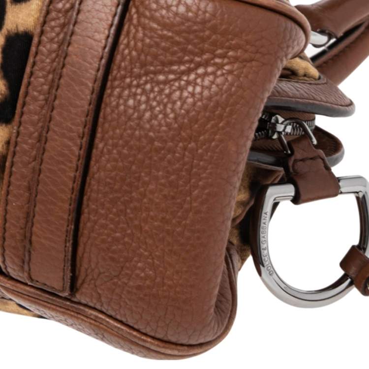 Pre Owned Dolce & Gabbana Brown Leopard Print Canvas and Leather Animalier Zip Satchel