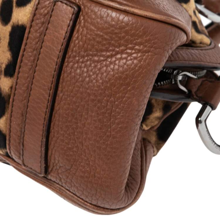 Pre Owned Dolce & Gabbana Brown Leopard Print Canvas and Leather Animalier Zip Satchel