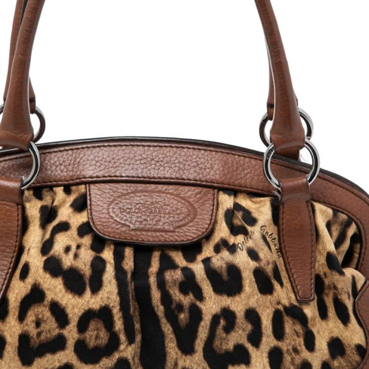 Pre Owned Dolce & Gabbana Brown Leopard Print Canvas and Leather Animalier Zip Satchel