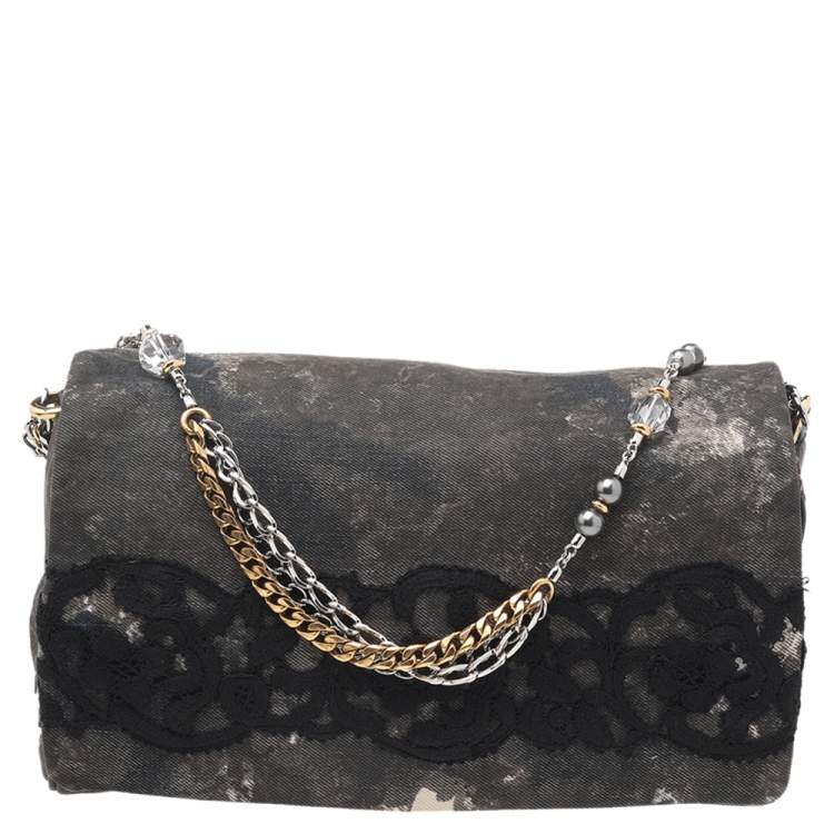 Pre Owned Dolce & Gabbana Multicolor Canvas Lace Shoulder Bag