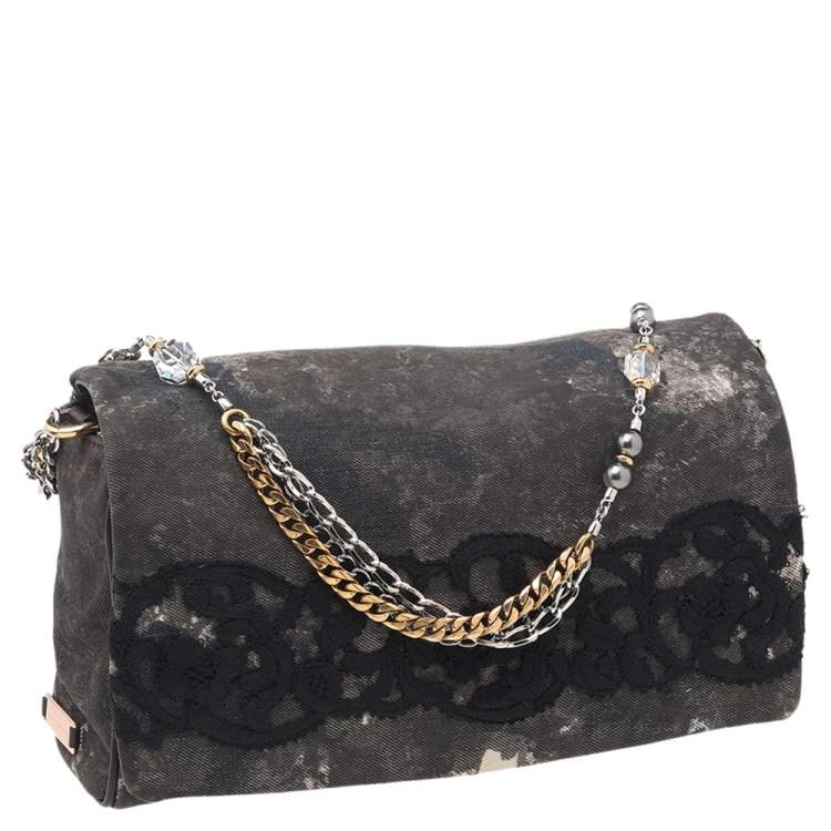 Pre Owned Dolce & Gabbana Multicolor Canvas Lace Shoulder Bag
