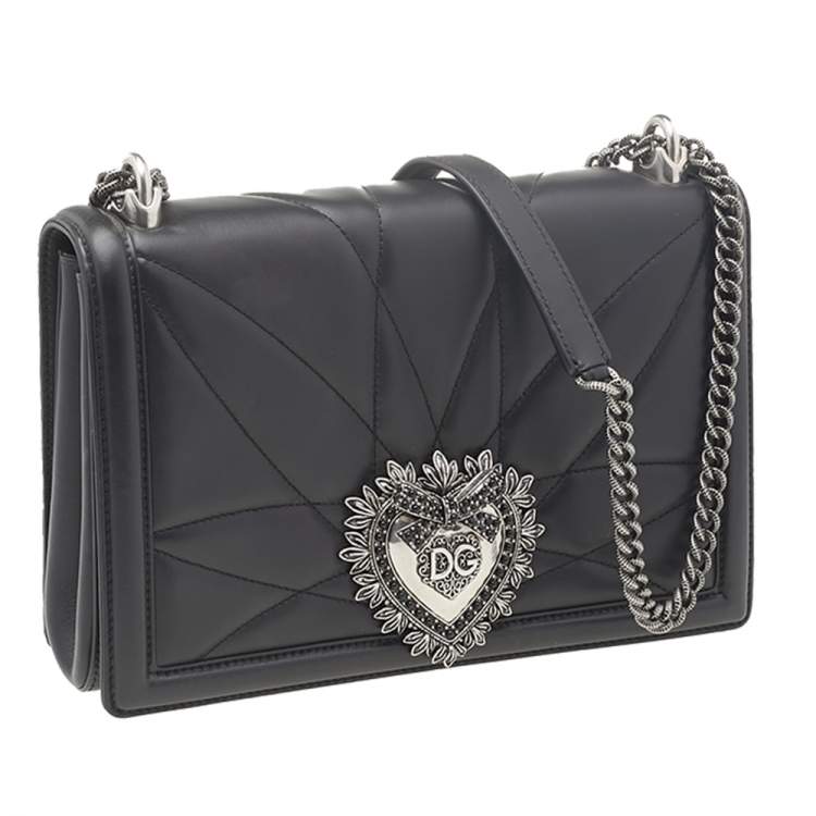 Pre Owned Dolce & Gabbana Black Quilted Leather Devotion Shoulder Bag