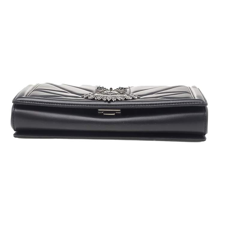 Pre Owned Dolce & Gabbana Black Quilted Leather Devotion Shoulder Bag