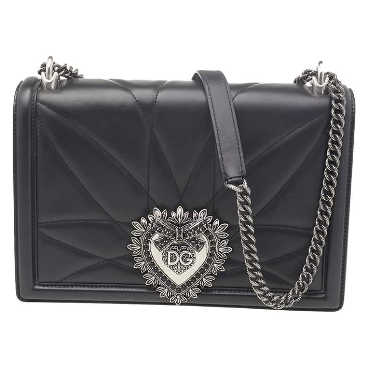 Pre Owned Dolce & Gabbana Black Quilted Leather Devotion Shoulder Bag