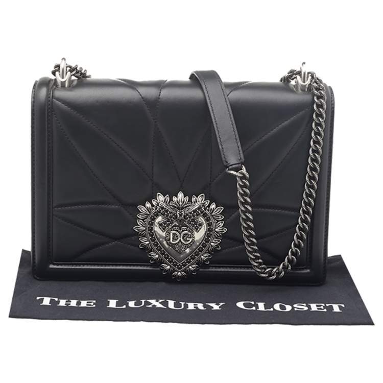 Pre Owned Dolce & Gabbana Black Quilted Leather Devotion Shoulder Bag