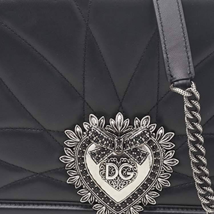 Pre Owned Dolce & Gabbana Black Quilted Leather Devotion Shoulder Bag