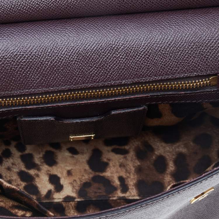 Pre Owned Dolce & Gabbana Burgundy Leather Medium Miss Sicily Top Handle Bag