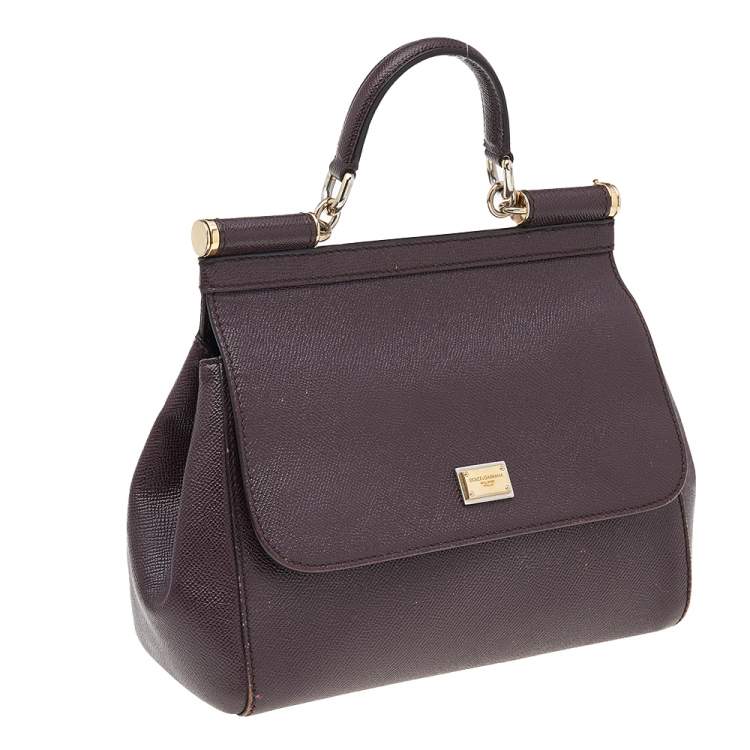 Pre Owned Dolce & Gabbana Burgundy Leather Medium Miss Sicily Top Handle Bag