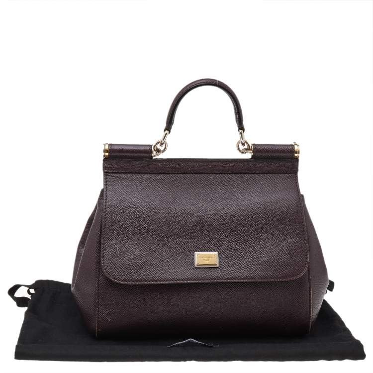 Pre Owned Dolce & Gabbana Burgundy Leather Medium Miss Sicily Top Handle Bag