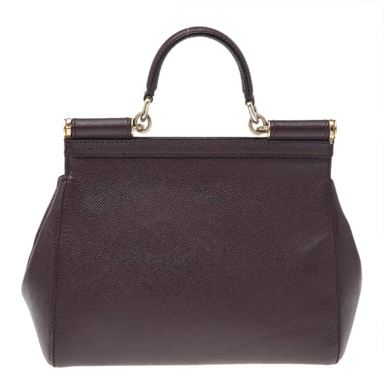 Pre Owned Dolce & Gabbana Burgundy Leather Medium Miss Sicily Top Handle Bag