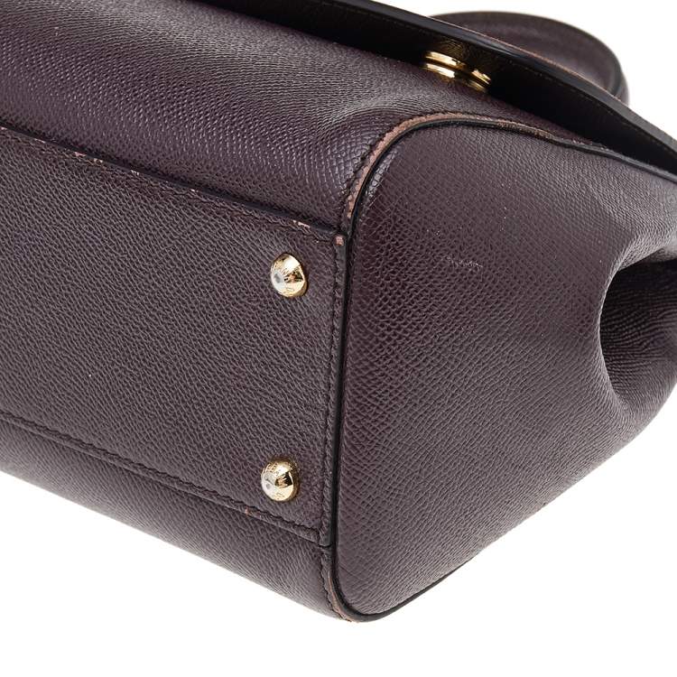 Pre Owned Dolce & Gabbana Burgundy Leather Medium Miss Sicily Top Handle Bag