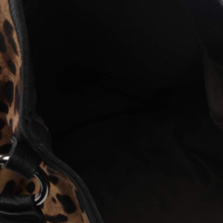 Pre Owned Dolce & Gabbana Black/Brown Leopard Print Canvas And Leather Messenger Bag