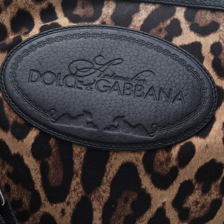 Pre Owned Dolce & Gabbana Black/Brown Leopard Print Canvas And Leather Messenger Bag