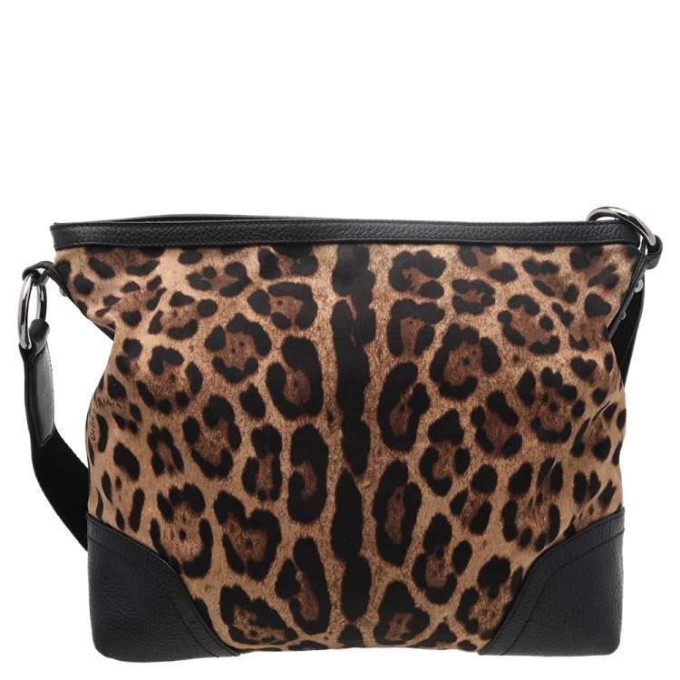 Pre Owned Dolce & Gabbana Black/Brown Leopard Print Canvas And Leather Messenger Bag