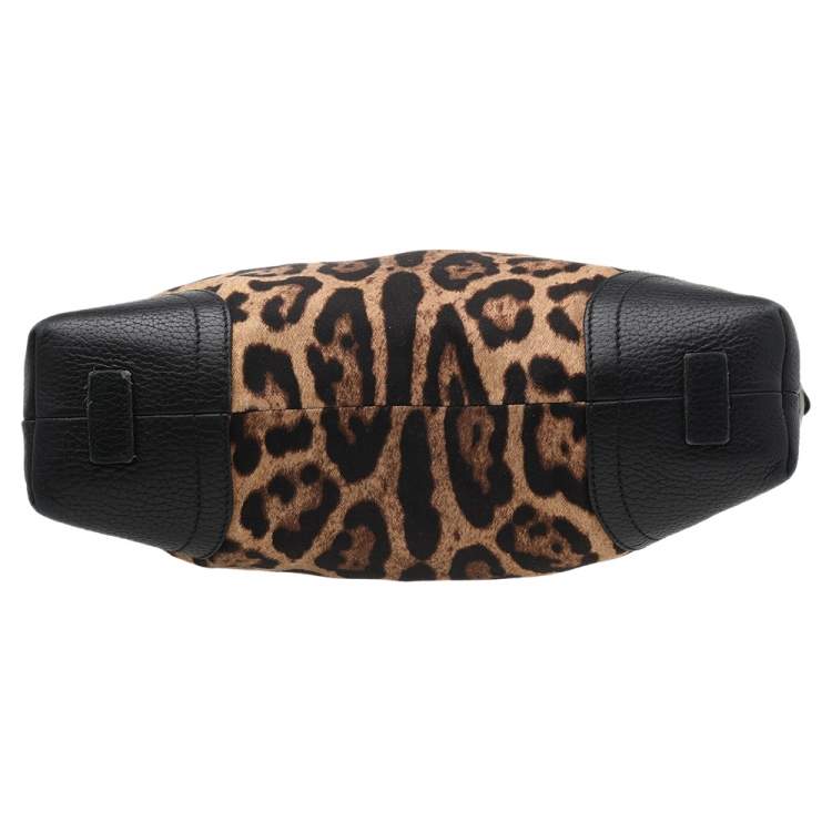 Pre Owned Dolce & Gabbana Black/Brown Leopard Print Canvas And Leather Messenger Bag
