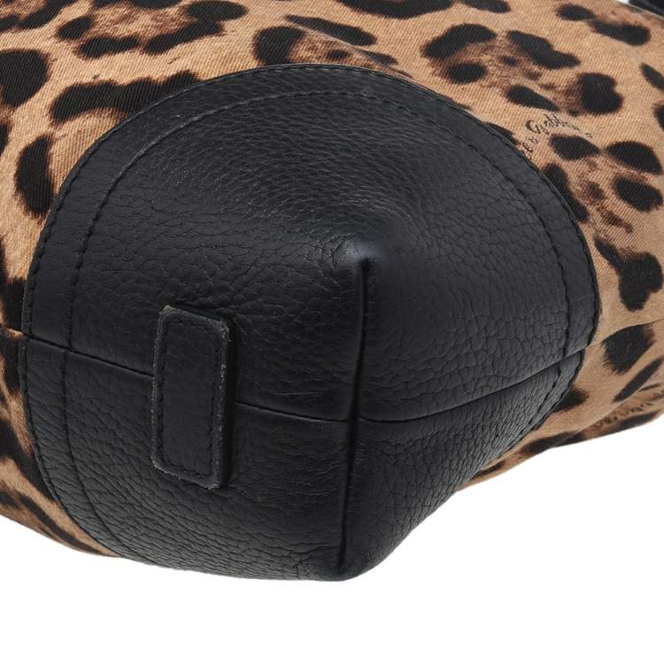 Pre Owned Dolce & Gabbana Black/Brown Leopard Print Canvas And Leather Messenger Bag