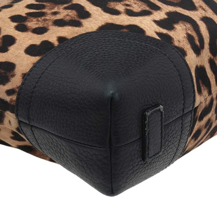 Pre Owned Dolce & Gabbana Black/Brown Leopard Print Canvas And Leather Messenger Bag