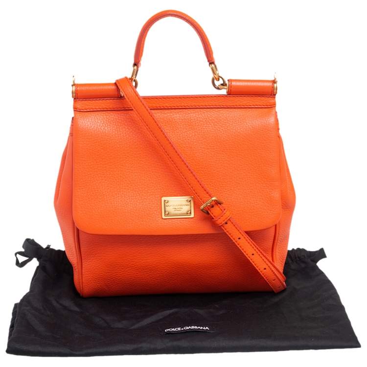 Pre Owned Dolce & Gabbana Orange Leather Miss Sicily Top Handle Bag