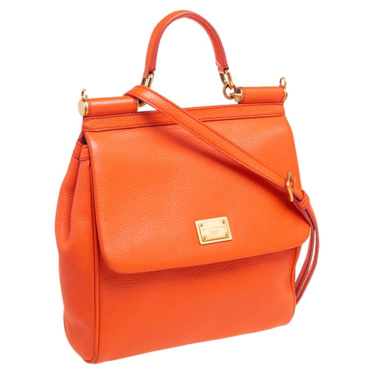 Pre Owned Dolce & Gabbana Orange Leather Miss Sicily Top Handle Bag