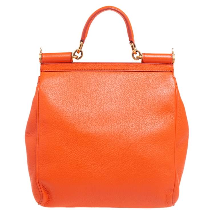 Pre Owned Dolce & Gabbana Orange Leather Miss Sicily Top Handle Bag
