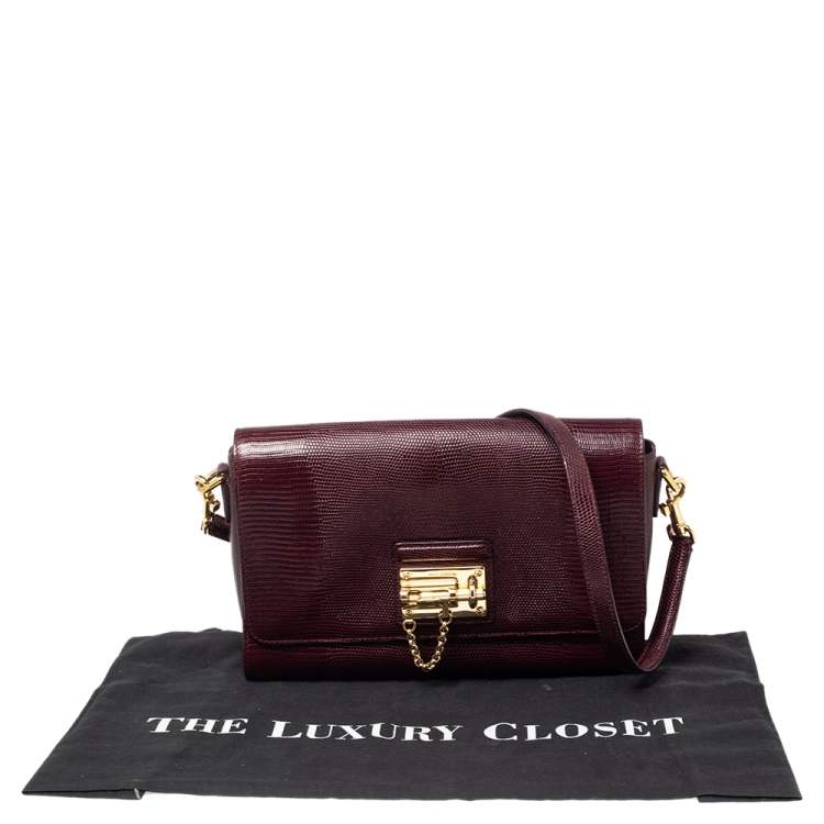 Pre Owned Dolce & Gabbana Burgundy Lizard Embossed Leather Medium Miss Monica Shoulder Bag