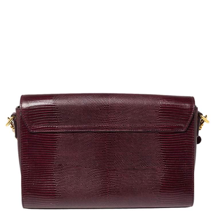 Pre Owned Dolce & Gabbana Burgundy Lizard Embossed Leather Medium Miss Monica Shoulder Bag