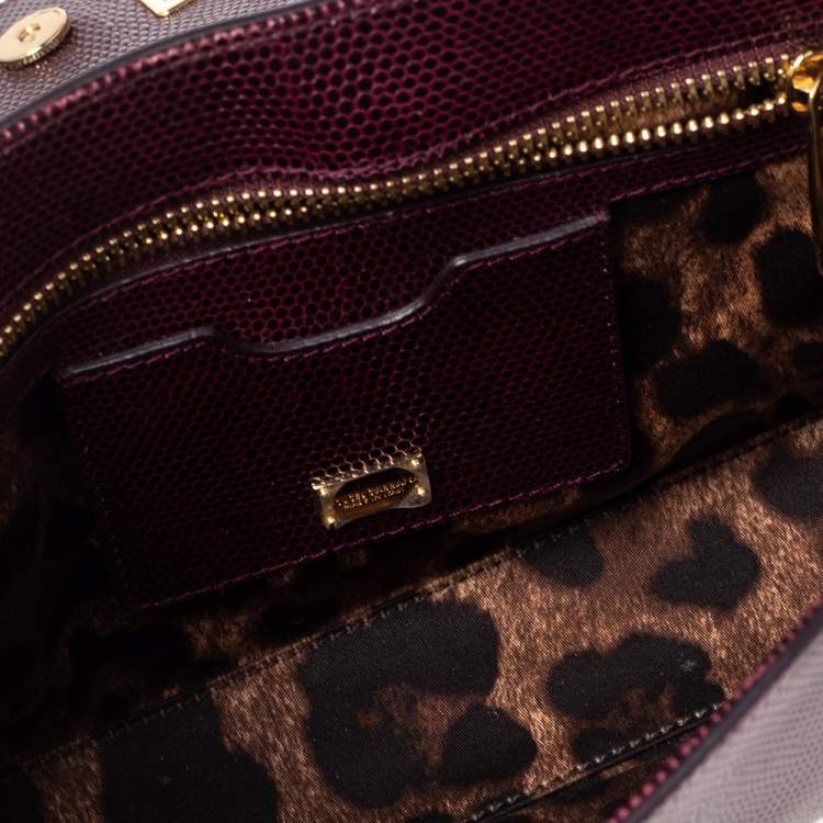 Pre Owned Dolce & Gabbana Burgundy Lizard Embossed Leather Medium Miss Monica Shoulder Bag